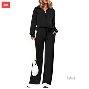 Women's 2-Piece Tracksuit Set Half Zip Sweatshirt Wide Leg Pants Cozy Casual